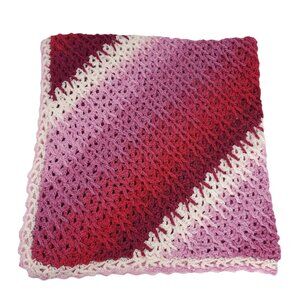 Jacobs Ladder Afghan Crochet Throw Blanket 36 X36" Lion Yarn Cupid Pink Handmade